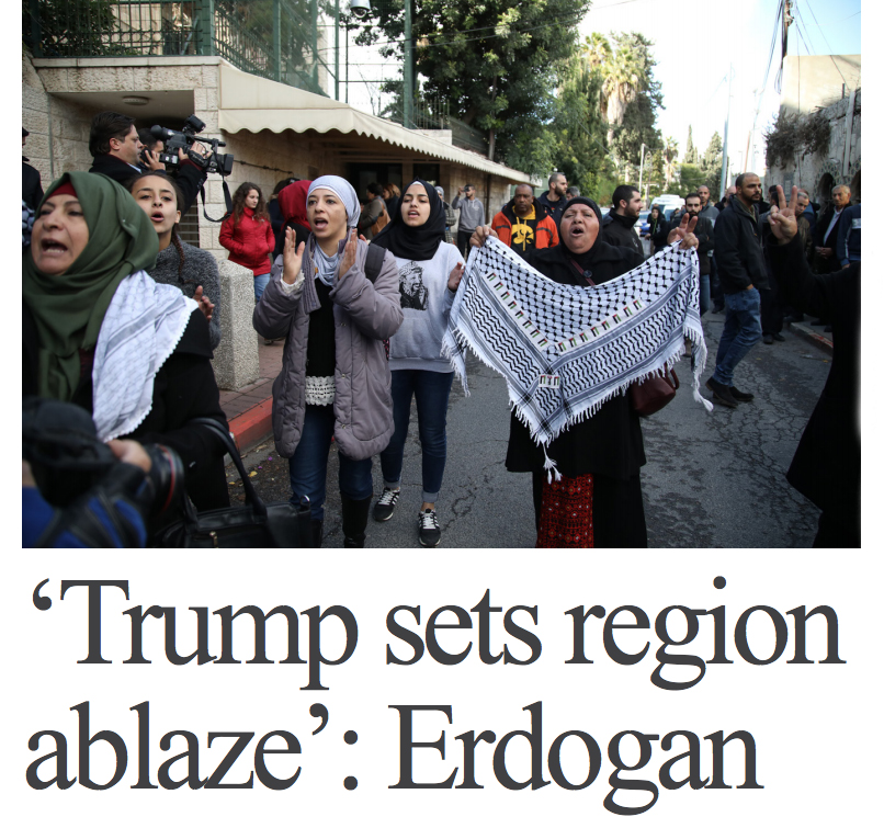 Erdogan: Trump's move on Jerusalem sets region ablaze
