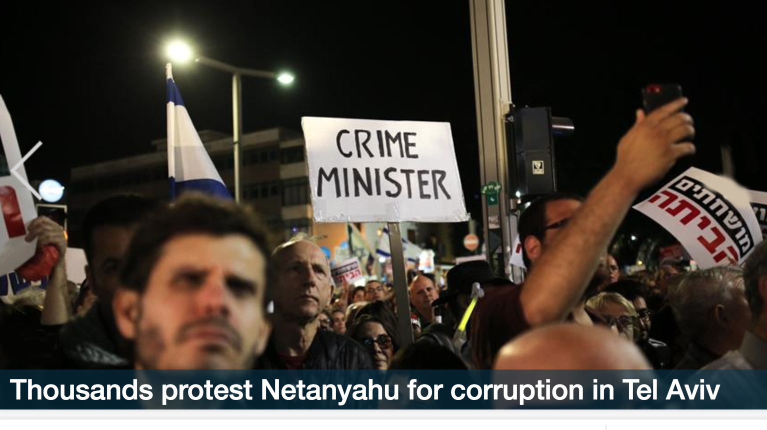 Thousands protest Netanyahu for corruption in Tel Aviv