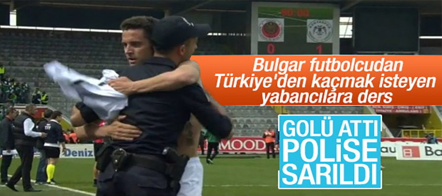 Konyasporlu Rangelov maç sonu polise sarıldı
