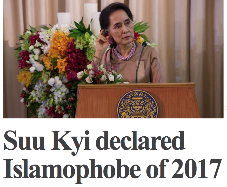 Myanmar's Aung San Suu Kyi wins Islamophobia Award 2017