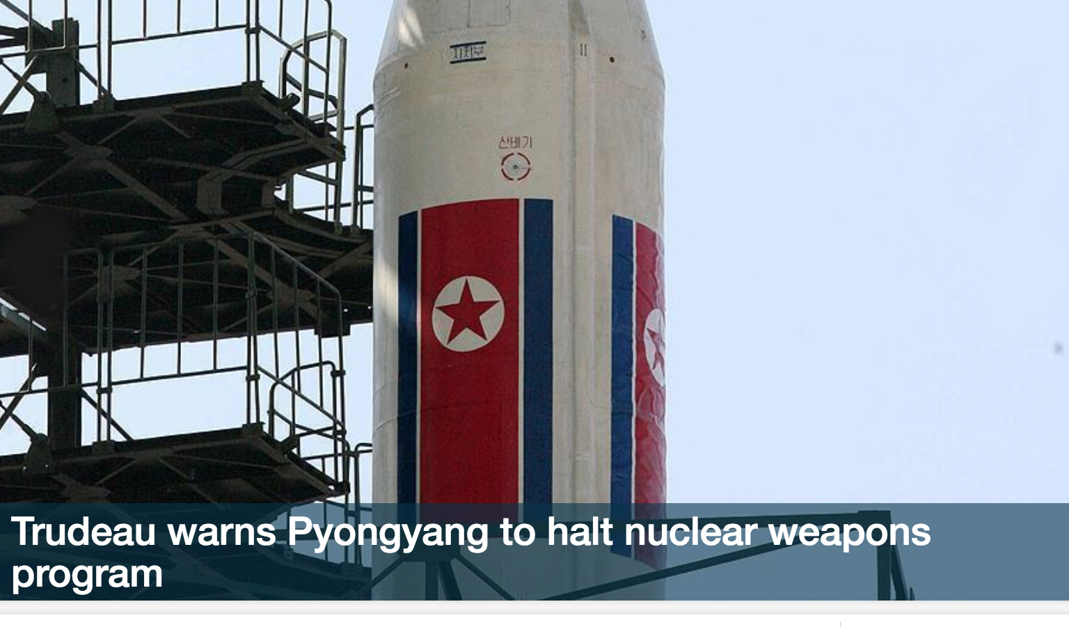 Trudeau warns Pyongyang to halt nuclear weapons program