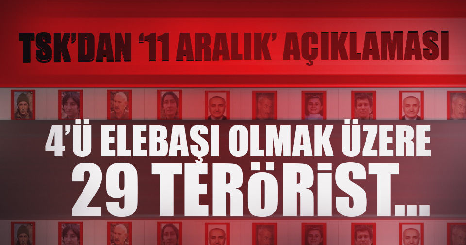 TSK: 4'ü elebaşı olmak üzere 29 terörist öldürüldü