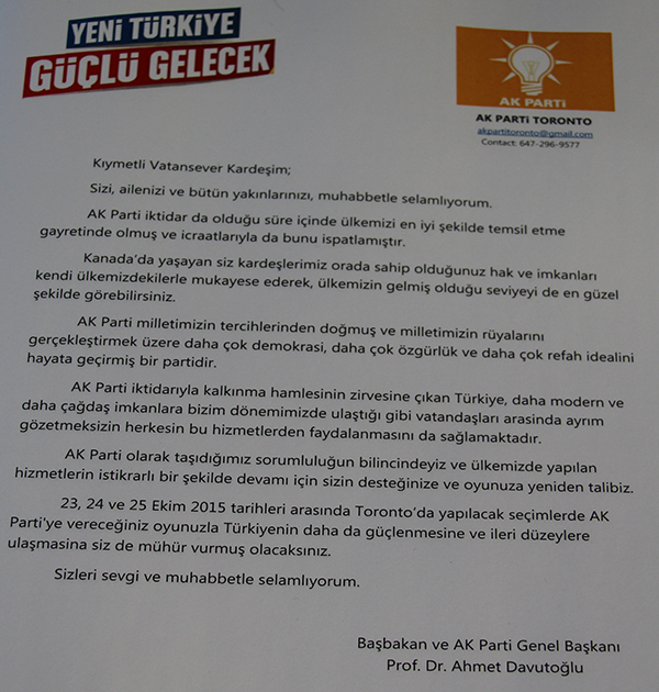 Binlerce Kanada seçmenine AK Mektup..